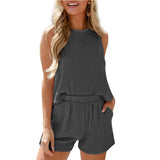 European and American women's sleeveless vest shorts striped two-piece set - V.I.P Digital Presence