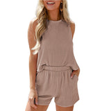 European and American women's sleeveless vest shorts striped two-piece set - V.I.P Digital Presence