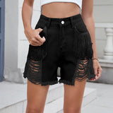 European and American women's tassel torn hole hairy beard denim shorts - V.I.P Digital Presence