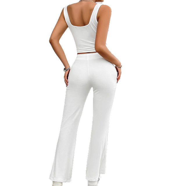 European and American yoga style sleeveless vest slightly flared pants set - V.I.P Digital Presence