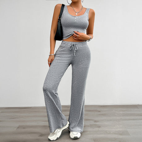 European and American yoga style sleeveless vest slightly flared pants set - V.I.P Digital Presence