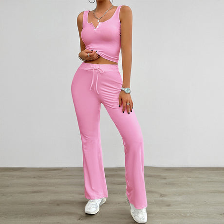 European and American yoga style sleeveless vest slightly flared pants set - V.I.P Digital Presence
