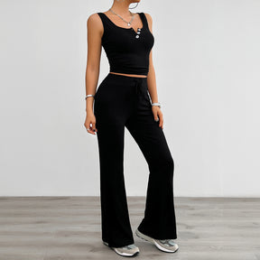 European and American yoga style sleeveless vest slightly flared pants set - V.I.P Digital Presence