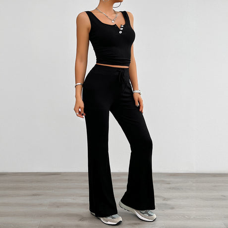 European and American yoga style sleeveless vest slightly flared pants set - V.I.P Digital Presence