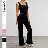 European and American yoga style sleeveless vest slightly flared pants set - V.I.P Digital Presence