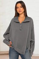 Exposed Seam Side Slit Long Sleeve Sweatshirt - V.I.P Digital Presence