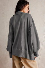 Exposed Seam Side Slit Long Sleeve Sweatshirt - V.I.P Digital Presence