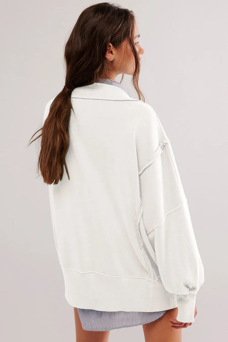 Exposed Seam Side Slit Long Sleeve Sweatshirt - V.I.P Digital Presence