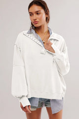 Exposed Seam Side Slit Long Sleeve Sweatshirt - V.I.P Digital Presence