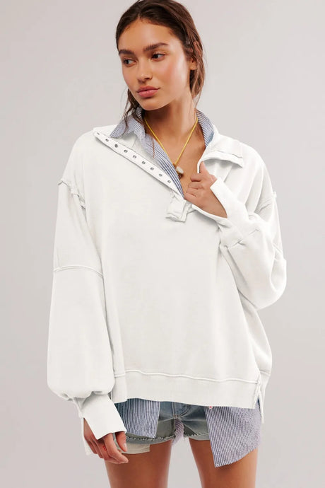 Exposed Seam Side Slit Long Sleeve Sweatshirt - V.I.P Digital Presence