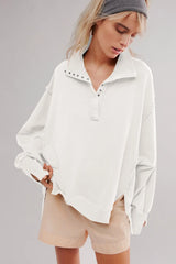 Exposed Seam Side Slit Long Sleeve Sweatshirt - V.I.P Digital Presence