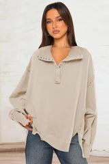 Exposed Seam Side Slit Long Sleeve Sweatshirt - V.I.P Digital Presence