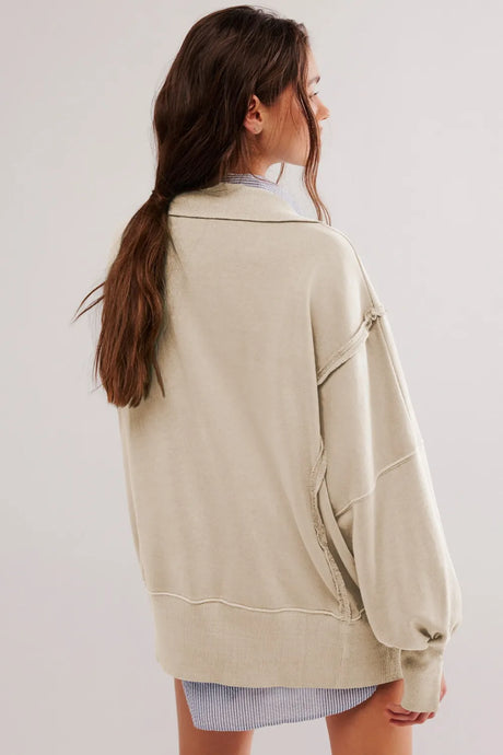 Exposed Seam Side Slit Long Sleeve Sweatshirt - V.I.P Digital Presence