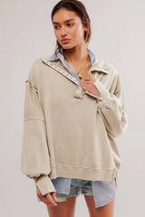 Exposed Seam Side Slit Long Sleeve Sweatshirt - V.I.P Digital Presence