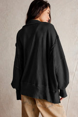 Exposed Seam Side Slit Long Sleeve Sweatshirt - V.I.P Digital Presence