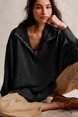 Exposed Seam Side Slit Long Sleeve Sweatshirt - V.I.P Digital Presence