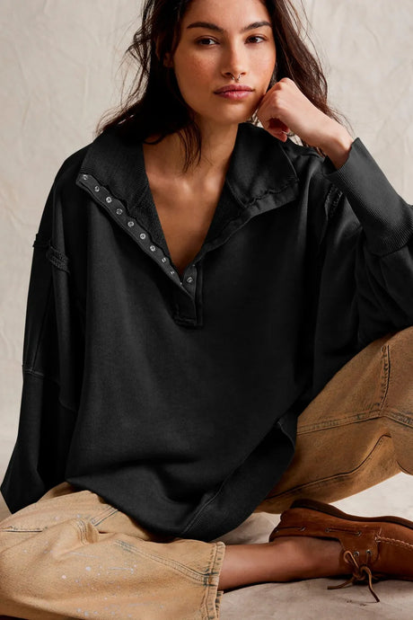 Exposed Seam Side Slit Long Sleeve Sweatshirt - V.I.P Digital Presence