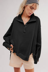 Exposed Seam Side Slit Long Sleeve Sweatshirt - V.I.P Digital Presence