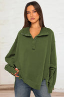 Exposed Seam Side Slit Long Sleeve Sweatshirt - V.I.P Digital Presence