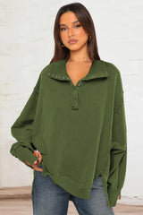 Exposed Seam Side Slit Long Sleeve Sweatshirt - V.I.P Digital Presence