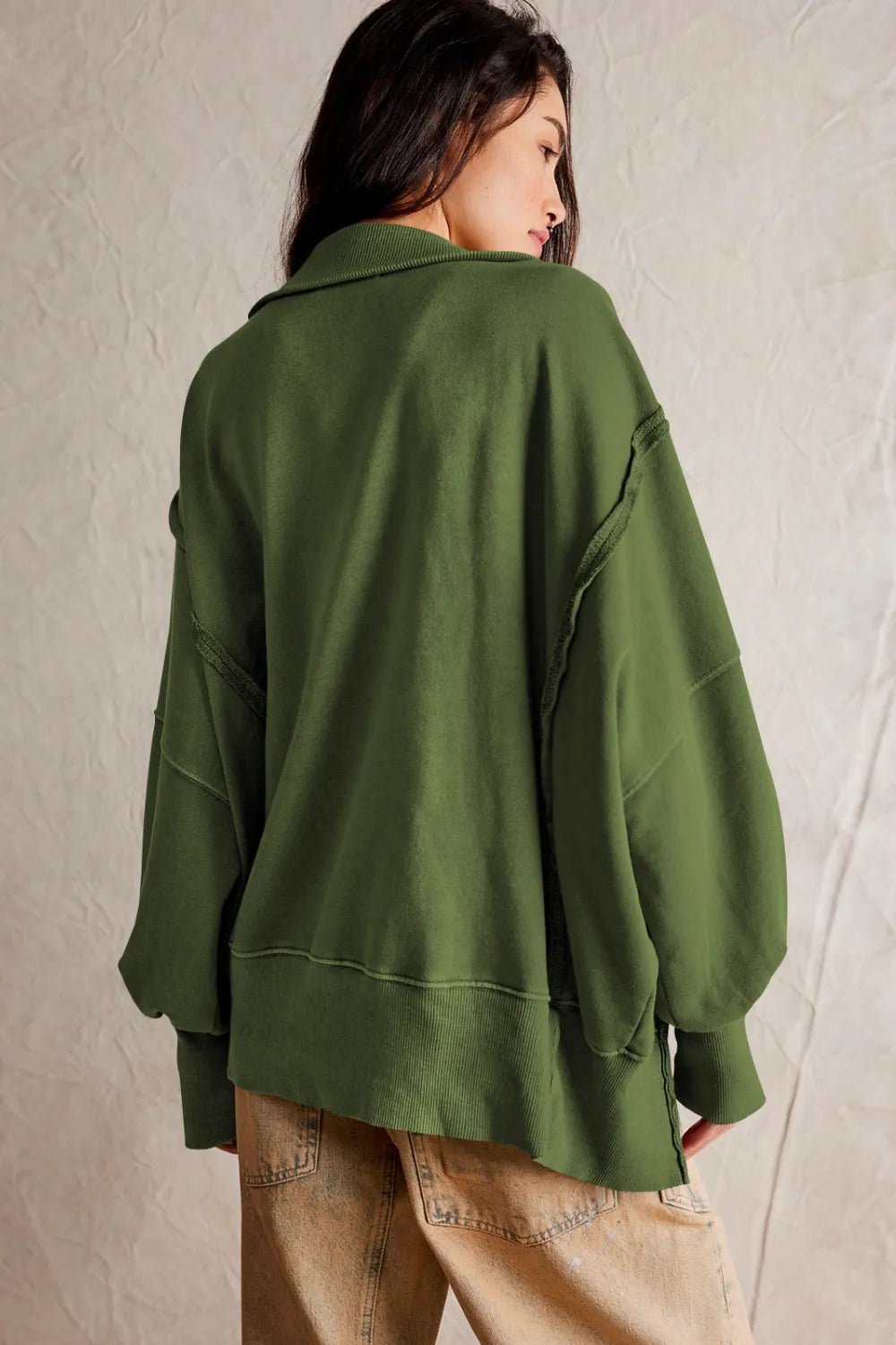Exposed Seam Side Slit Long Sleeve Sweatshirt - V.I.P Digital Presence