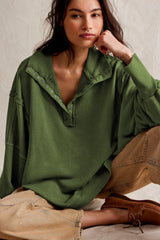 Exposed Seam Side Slit Long Sleeve Sweatshirt - V.I.P Digital Presence