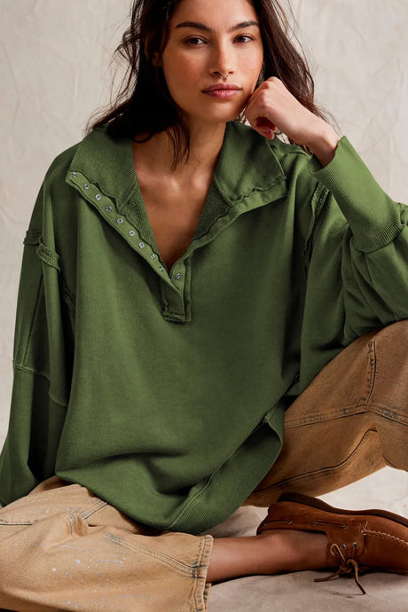 Exposed Seam Side Slit Long Sleeve Sweatshirt - V.I.P Digital Presence