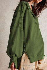 Exposed Seam Side Slit Long Sleeve Sweatshirt - V.I.P Digital Presence