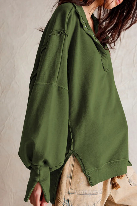 Exposed Seam Side Slit Long Sleeve Sweatshirt - V.I.P Digital Presence