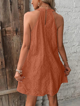 Eyelet Grecian Neck Mini Dress - V.I.P Digital Presence