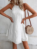 Eyelet Grecian Neck Mini Dress - V.I.P Digital Presence