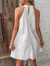 Eyelet Grecian Neck Mini Dress - V.I.P Digital Presence