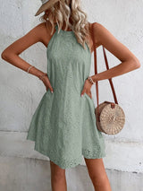 Eyelet Grecian Neck Mini Dress - V.I.P Digital Presence