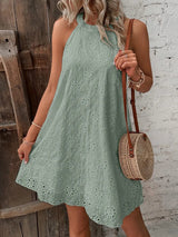 Eyelet Grecian Neck Mini Dress - V.I.P Digital Presence