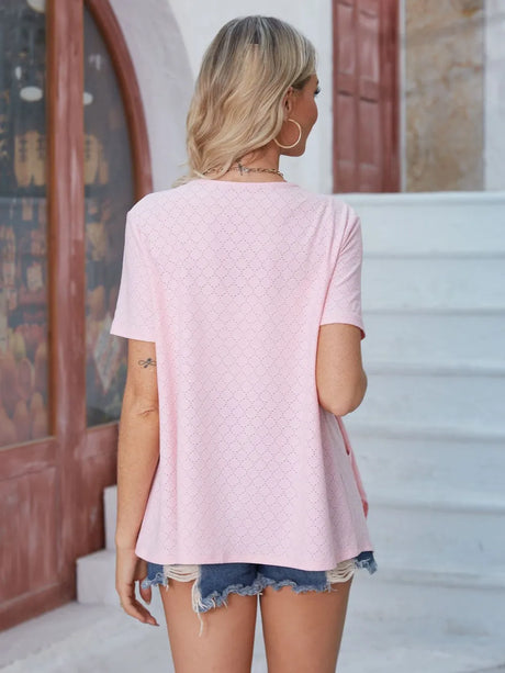 Eyelet Open Front Short Sleeve Cover Up - V.I.P Digital Presence