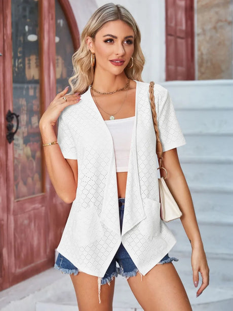 Eyelet Open Front Short Sleeve Cover Up - V.I.P Digital Presence