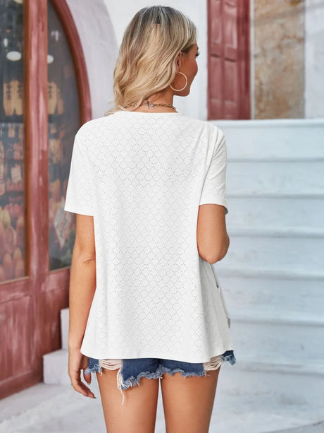 Eyelet Open Front Short Sleeve Cover Up - V.I.P Digital Presence