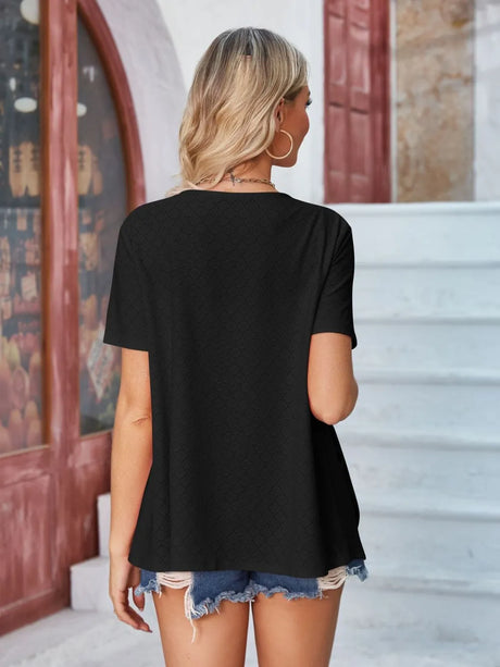 Eyelet Open Front Short Sleeve Cover Up - V.I.P Digital Presence