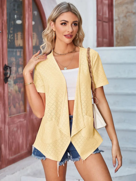 Eyelet Open Front Short Sleeve Cover Up - V.I.P Digital Presence
