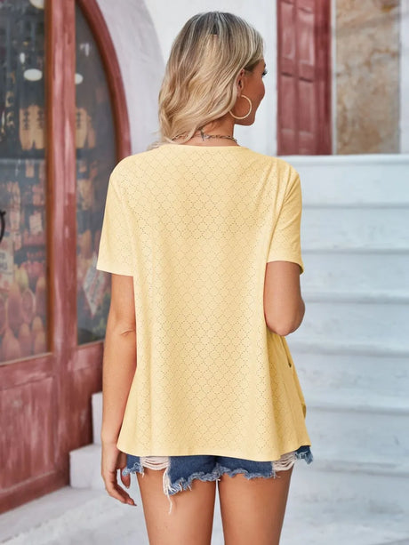 Eyelet Open Front Short Sleeve Cover Up - V.I.P Digital Presence