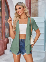 Eyelet Open Front Short Sleeve Cover Up - V.I.P Digital Presence