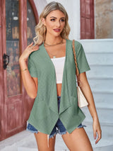 Eyelet Open Front Short Sleeve Cover Up - V.I.P Digital Presence