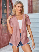 Eyelet Open Front Short Sleeve Cover Up - V.I.P Digital Presence