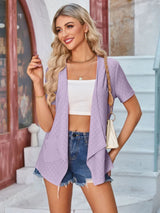 Eyelet Open Front Short Sleeve Cover Up - V.I.P Digital Presence