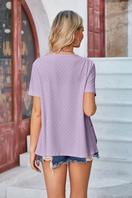 Eyelet Open Front Short Sleeve Cover Up - V.I.P Digital Presence