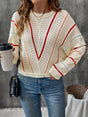 Eyelet Round Neck Long Sleeve Sweater - V.I.P Digital Presence