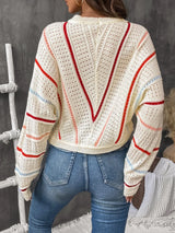 Eyelet Round Neck Long Sleeve Sweater - V.I.P Digital Presence