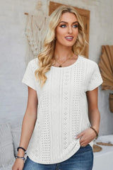 Eyelet Round Neck Rolled Short Sleeve T-Shirt - V.I.P Digital Presence