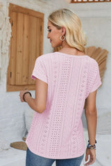 Eyelet Round Neck Rolled Short Sleeve T-Shirt - V.I.P Digital Presence