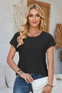 Eyelet Round Neck Rolled Short Sleeve T-Shirt - V.I.P Digital Presence